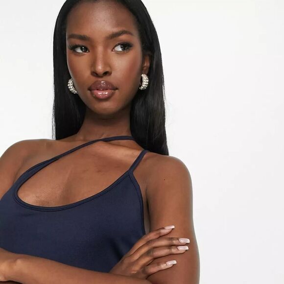 Public Desire slinky strappy racer back double layer mini dress in navy Size 4‎ - Picture 4 of 7